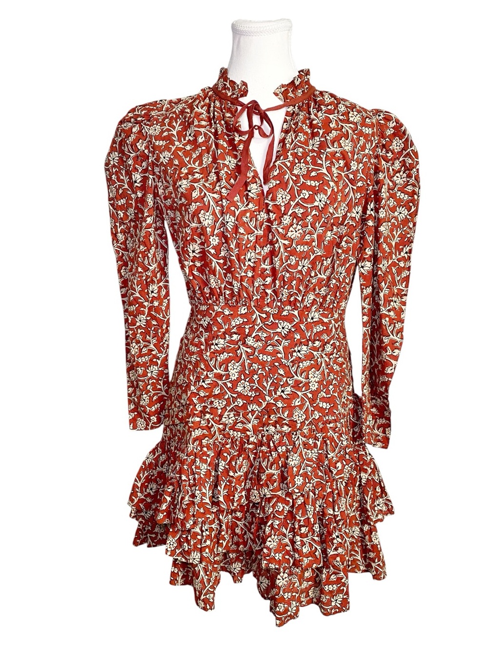Anna Cate Red Floral Ruffle Tiered Mini
Dress Cotton XS